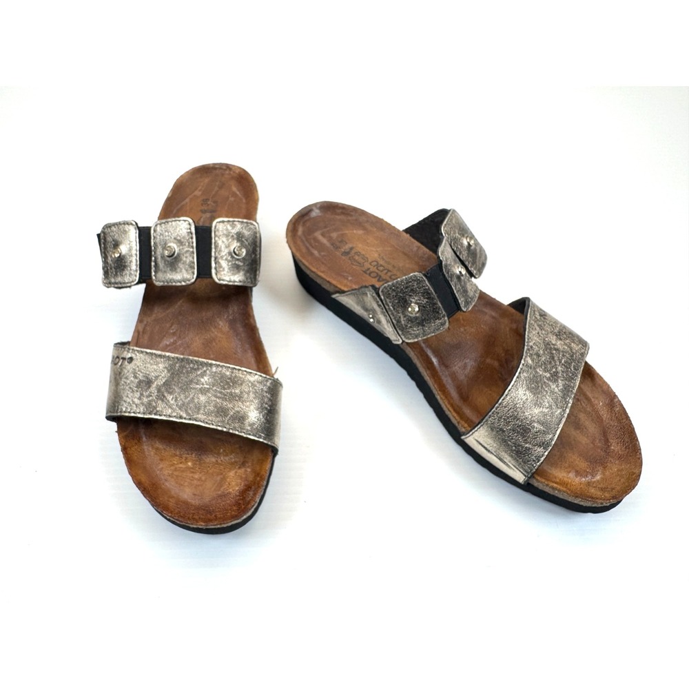 Naot Ashley Slide Sandals Women 39 US 8-8.5 EUC $170 Leather Wedge Flat Comfort